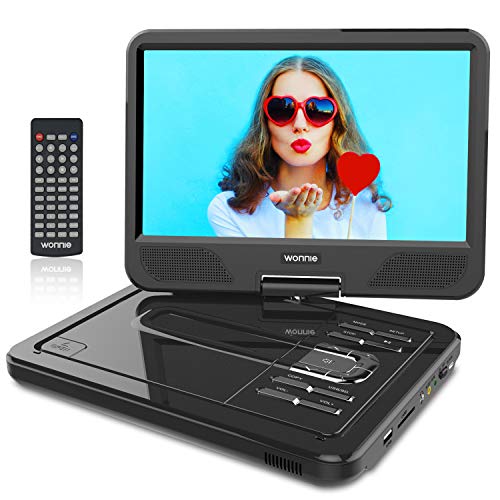 WONNIE 12.5" Reproductor de DVD Portátil con Pantalla Giratoria para Coche SD/USB/CD/DVD/MP3/JPEG 4 Horas Batería Recargable con Mando Distancia - Para el coche